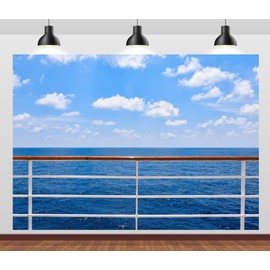 CORFOTO 10x6.5ft Ocean Cruise Photo Backdrop Blue Sky Travel Themed Photography Background Summer Sea Cruise Ship Railing Picture Nautical Theme Party Decorations Supplies Photo Studio Props Fabric