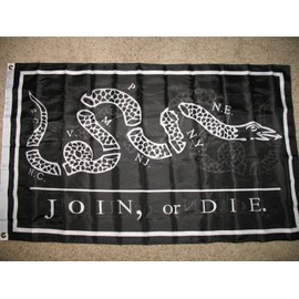 Black Benjamin Franklin Join Or Die Super 2Ply 600D 3X5 Flag (Double Sided)