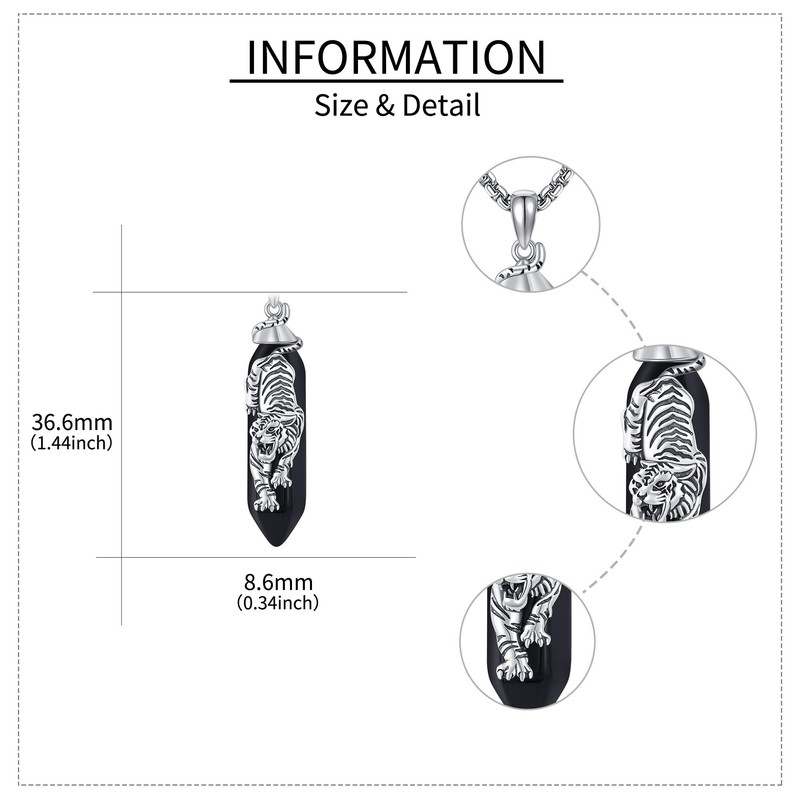 HUKKUN White Tiger Sterling Silver Pendant Necklace for Women &
