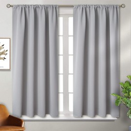 BGment Rod Pocket Blackout Curtains for Bedroom - Thermal Insulated Room Darkening Curtain for Living Room, 42 x 45 Inch, 2 Panels, Light Grey