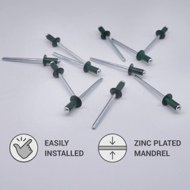 (Pack of 100 pcs) Painted Blind Rivets 4.0 x 8 mm, Dome Head, DIN 7337, Aluminum Rivet and Steel Mandrel, Pop Rivets (100, Moss Green RAL 6005)