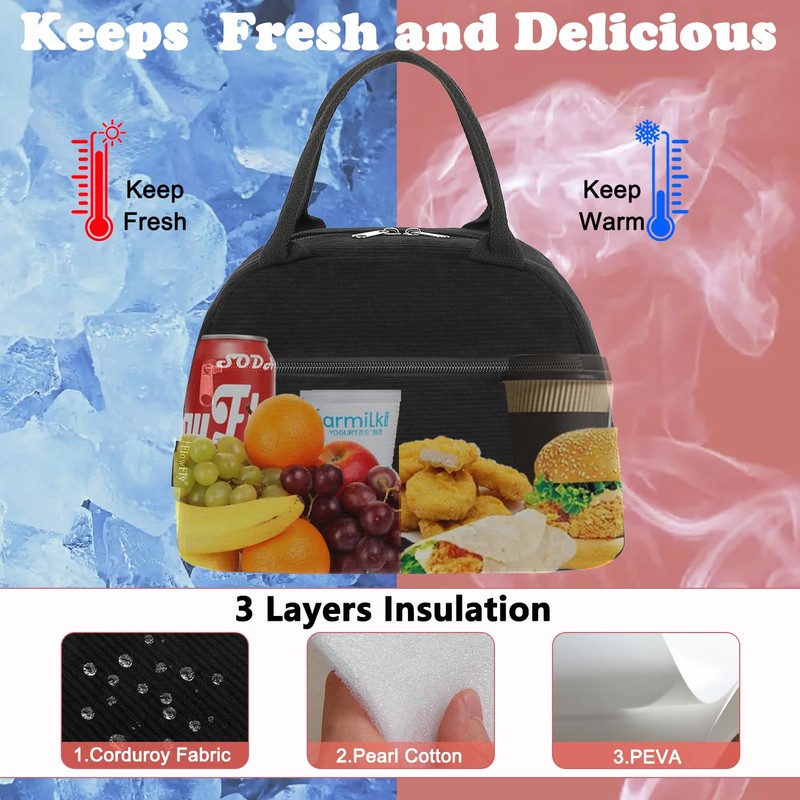FlowFly Lunch Bag for Women Insulated Lunch Box Corduroy Lunch