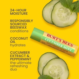 Burt's Bees - Bálsamo labial de cera de abejas, menta, pepino, coco y pera y vainilla, con cera de abejas de origen responsable, sin tinte, tratamiento labial de origen natural, 4 tubos, 0.25 onzas