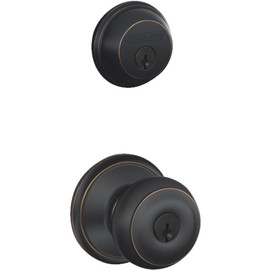 Schlage Georgian Aged Bronze Steel Knob and Single Cylinder Deadbolt ANSI Grade 2 1-3/4 in.
