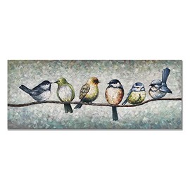 Alenoss 100% Hand Painted Abstract Paintings Canvas Wall Art 20x50 inch Animal Modern 3D Oil Painting on Canvas Frame Wall Decor Birds Artwork for Home Walls