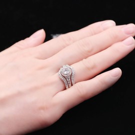 Uloveido White Gold Plated Cubic Zirconia Wedding Ring 3 Sets Stackable Rings Engagement Bridal Band Solitaire Accent RA0346 (Size O)