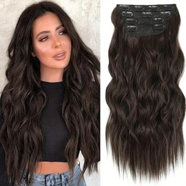 Aiokrtse Clip in Hair Extension Synthetic Hair Pieces for Women Wavy 20 inches #6 Colour