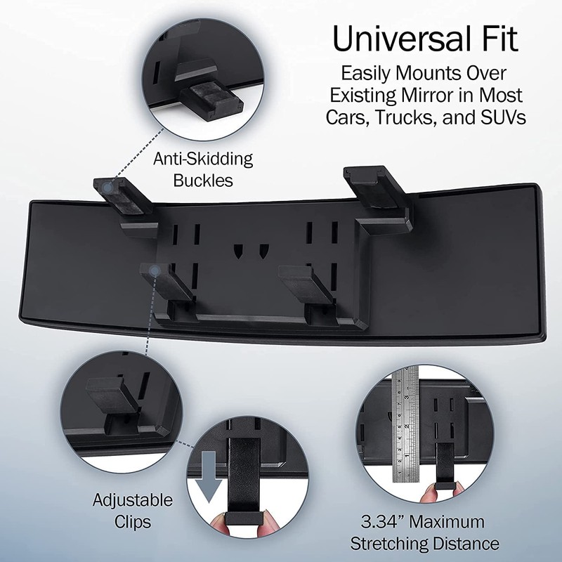 Verivue Universal Panoramic 12-Inch Rear View Mirror, Anti-Glare Wide Angle