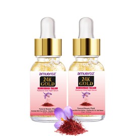 Amueroz Kumkumadi Tailam Radiance Glow Night Serum - PACK OF TWO, Enriched with 24K Gold Flakes for Anti Aging, Dark Circles, Brighten and Smooth Complexion - 15 ml