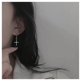 Inilbran Boho Crystal Cross Crucifix Earrings Silver Cz Cross Drop Earrings Vintage Crystal Jesus Cross Earrings Sparkly Cz Crucifix Religious Dangle Earrings Jewelry for Women and Girls