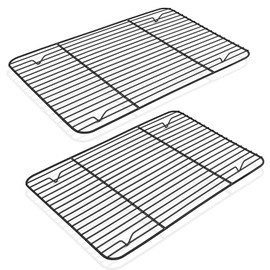 Cooling Rack for Baking Set of 2, P&P CHEF Non-stick Roasting Racks for Oven Use, 15.3” x 11.25” Cooking Grilling Rack, Fit in 16” Sheet Pan, Stainless Steel Core & Dense Lines, Easy to Clean