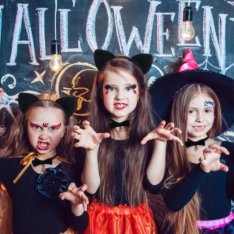 Cat Ears Headband With Bell Collar Set, Black Costume Accessories