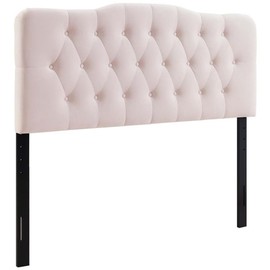 Pemberly Row Full Diamond Tufted Performance Velvet Headboard in Pink