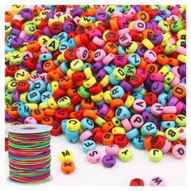 ZesNice Alphabet Beads, 1200 Colorful Letter Beads with 50 Meters Elastic Cord for Jewellery Making, Rainbow Threading Beads with Multicolor Beading Thread String, Bracelet Beads Letters