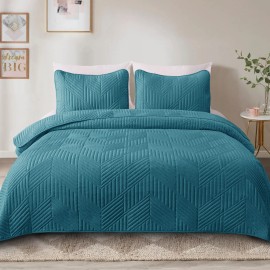 Exclusivo Mezcla Ultrasonic Full Queen Quilt Bedding Set, Lightweight Teal Be...