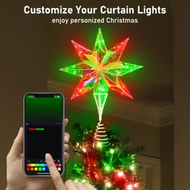 Smart Christmas Star Tree Topper, 15.5" Holographic 3D Star Treetop App Programmable Dimmable Tree Topper with 20 RGB LEDs Lights Xmas Star Tree Topper for Christmas Tree Party Home Holiday Decor