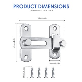 Silver Thicker Gate Lock Sliding Barn Door Lock Small Gate Bolt for Door Window Wine Cabinet Bathroom Outdoor Garage Garden Silver 180° 4In