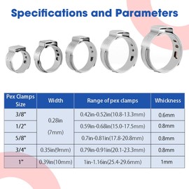 50 PCS 1/2 Inch Heavy Duty Pex Crimp Rings,304 Stainless Steel Single Ear Hose Clamps,Pex Cinch Clamps for Pex Hose