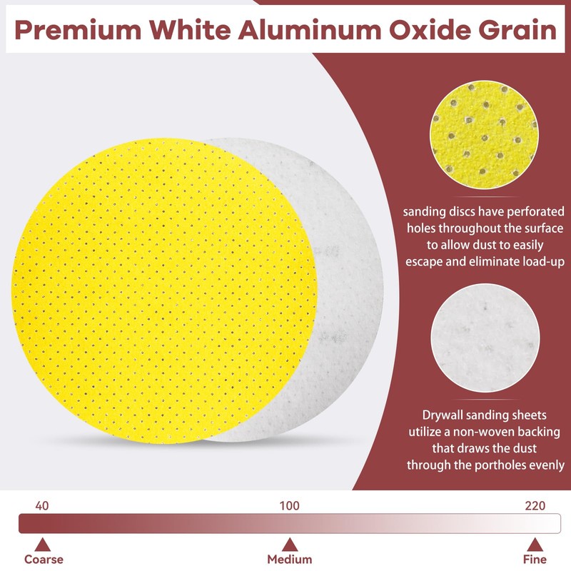 BAOSTC 40 Grit 9-Inch Perforated Hook-and-Loop Drywall Sanding Discs, Durable