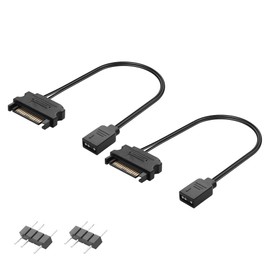 GINTOOYUN 2 Pcs SATA to RGB Fan Power Cable 22AWG SATA 15 Pin Male to 3 Pin RGB Female Chassis Fan Power Cable for Chassis Fan, RGB Light Strip,RGB Fan,etc(12.6 Inch)
