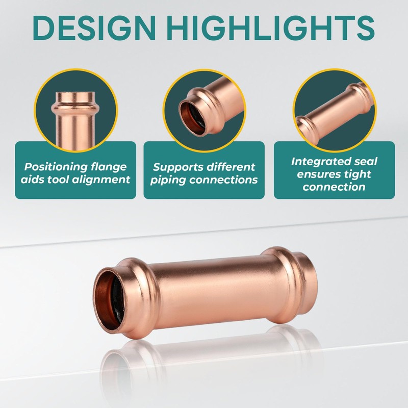Niikappu 5 Pack Copper Press Extended Coupling Fittings, No Stop,