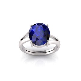 LMDPRAJAPATIS Anillo de regalo de joyería con certificado de zafiro azul natural, 5.25 Rati/4.25 quilates, piedra natal astrológica de plata de ley 925, anillo ajustable para hombres o mujeres