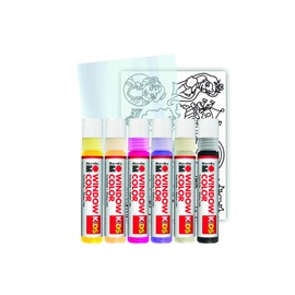 Marabu KiDS 306000000005 - KiDS Window Colour Set "Princess", 6 x 25 ml Water Based Window Paint, 2 Colouring Pages in A3 and A4, 30 Designs, for Children from 3 Years