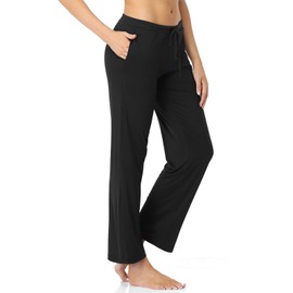 Air Curvey Womens Pajama Pants Wide Leg Casual Lounge Pants With Pocket Black M