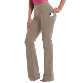 BUBBLELIME 29"/31"/33"/35" 4 Styles Women's Bootcut Yoga Pants Tummy Control - Side Pockets_Dark_Khaki S_33" Inseam