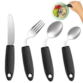 4-Piece Adaptive Utensils Set - 42° Angled Parkinsons Utensils, 2.5 oz Weighted Utensils for Tremors and Parkinsons Patients, Easy Grip Weighted Silverware for Hand Tremors (Left-Handed)