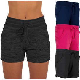 Sexy Basics - Paquete de 3 pantalones cortos deportivos para mujer, ropa activa, descanso, yoga, gimnasio, casual, Paquete de 3 - Azul marino/carbón/rosa, Large