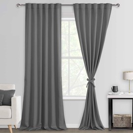 DWCN Grey Blackout Curtains for Bedroom - Back Tab/Rod Pocket Extra Long Drapes Tieable Thermal Insulated Light Blocking Window Curtain Panels for Living Room, 52 x 102 Inch, Set of 2, Grey