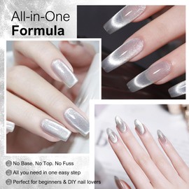 5-in-1 Cat Eye Gel Nail Polish 15ml, No Base or Top Coat Needed, Magnetic Gel Polish with Magnet Stick, All-in-One Formula, Quick Cure for DIY Salon-Quality Nails at Home（Silver）