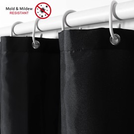 qtlines Black Shower Curtains for Bathroom, 180 x 180 cm, Machine Washable Waterproof Mould Resistant Polyester Fabric Curtains, Weighted Hem, Rustproof Aluminum Grommets, & 12 Plastic Durable Hooks