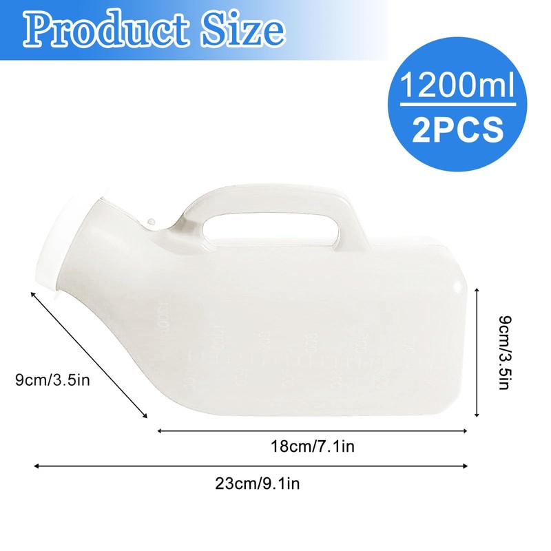 Urinal Bottle, 2Pack Male Portable Travel Pee Bottles, 1200ml Spill