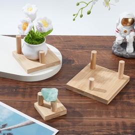 PLIGREAT 3 Pcs Wooden Display Stand Three-Peg Display Easel Stands Square Wooden Base for Fossil Coral Geodes Rock Mineral Agate Exhibition Rock Display Holder (3 Size)