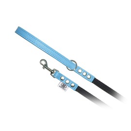 BUDDY BELT Pebble Grain Accent Leather Nylon Leash Blue - Premium Edition