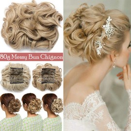 Scrunchy Updo Combs Ponytail Hair Extensions Clip in Bun Claw Jaw on Donut Chignons Warp Around Hairpiece Wavy Curly Ash Blonde