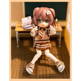 YMY Obitsu 4.3 inches (11 cm) Doll Clothes Shirt + Tie + Waist Coat + Half Skirt Girl Uniform Set 1/12bjd Doll Clothes (Brown)