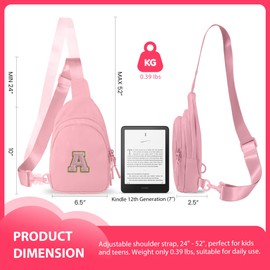 Bomvabe Crossbody Bag for Teenage Girls with Extender Strap 32"-52", Birthday Gift for 6 to 14 Year Old Girls, Sling Bag for Kids and Tweens, Pink with Initials A