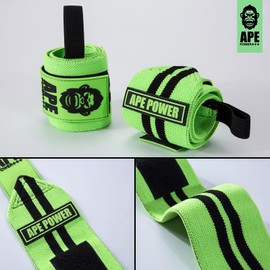 Power Ape Weight Lifting Wrist Wraps Muscle Building Performance Fitness Training Gym Straps Thumb Loop Support Stretchable Cotton Bandage Brace Training Cuff(Green)