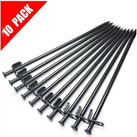 IUMÉ 10-Pack Tent Stakes, Black / 11.8inch Heavy Duty Camping Stakes with Oxford Fabric Pouch, Unbreakable and Inflexible Steel Ground Stakes Tent for Outdoor Trip Hiking Gardening