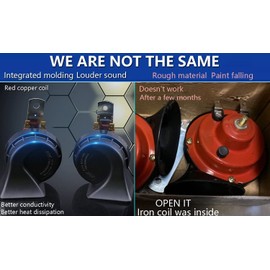 Loud Snail Horn 12V, BANHAO Motorcycle Horn with Relay Loud Horn Air Horn Loud Train Horns kit for Trucks Car (Blue horn with Wire Harness)