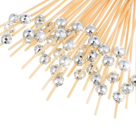Mabor 100Pcs Disco Ball Toothpicks for Appetizers, Silver Cocktail Picks for Drinks Fruit Food Fancy Bamboo Skewers for Disco Themed Party Decorations 4.7 Inch