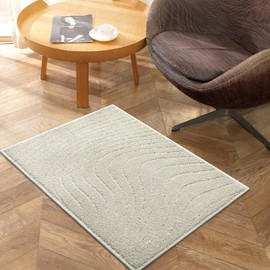 COZYLOOM Entryway Area Rug 2x3 Small Solid Shag Rug Non-Slip Indoor Front Door Mat Modern Floral Rug Throw Floor Covers Boho Accent Shaggy Rug Nursery Rug Bedroom Living Room Carpets, Beigee