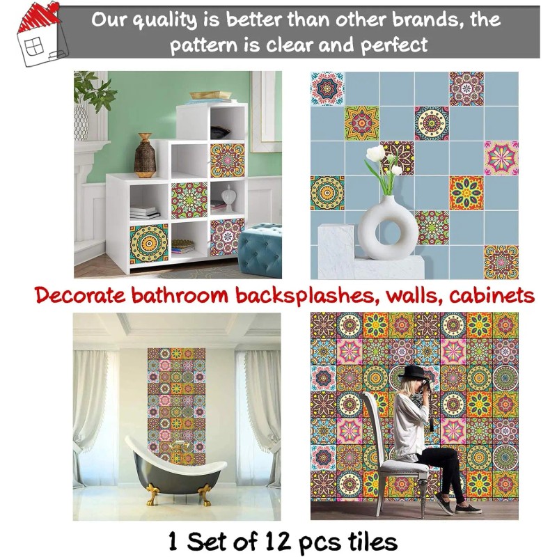 Kakofaci Peel and Stick Tile Stickers 12 Pcs(6X6 Inch) Backsplash