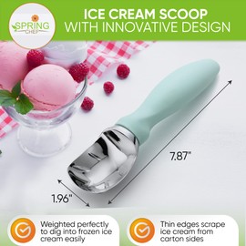 Spring Chef Heavy Duty Ice Cream Scoop with Comfortable Handle, Professional Metal Ice Cream Spoon, Dishwasher Safe Kitchen Tool, Ice Cream Scooper for Gelato, Sorbet, Cookie Dough - Mint