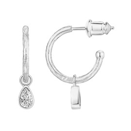 PAVOI 14K White Gold Plated 925 Sterling Silver Post Huggie With Dangle | Small Hoop Earrings With Posts For Women | Trendy Pear Shaped Cubic Zirconia Dangle Hoop Earrings |CZ Huggie Earrings