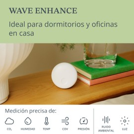Airthings 321 Wave Enhance Compact Indoor Air Quality Monitor (CO2, VOC, Humidity, Temperature, Pressure and Ambient Noise and Light Sensors) for Bedroom and Study