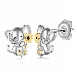Sterling Silver Elephant Stud Earrings - Cute Animal Jewelry for Women